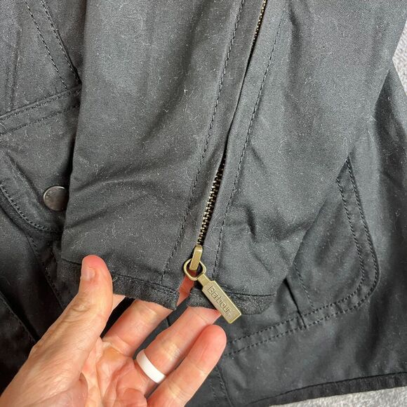 Barbour Waxed Cotton Full Zip Mock Neck Jacket Black Utility Tartan Lined 10 - Picture 3 of 15